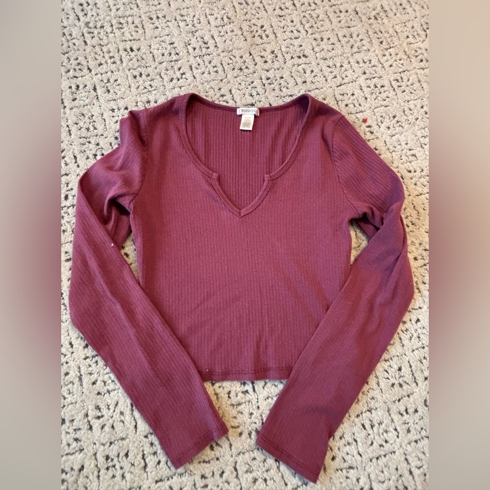 Bozzolo Women's Ribbed Maroon Long Sleeve Top medium